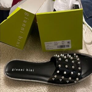 Gianni Bini Black Studded Slide Sandals
